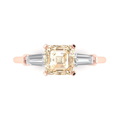 1.62 cttw Natural Morganite Three-Stone Engagement Ring - Solid Gold (Square Emerald Cut,6.5X6.5mm)