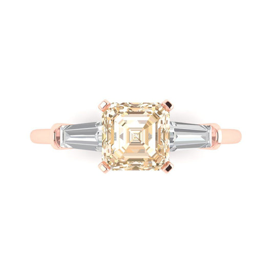 1.62 cttw Natural Morganite Three-Stone Engagement Ring - Solid Rose Gold (VVS1, Square Emerald Cut,6.5X6.5mm)
