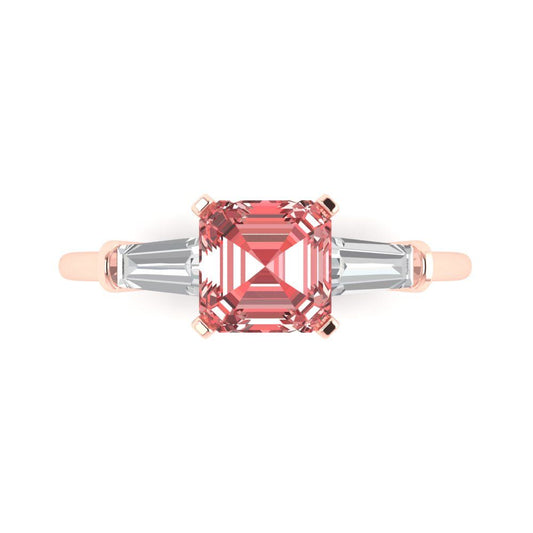 1.62 cttw Natural Garnet Three-Stone Engagement Ring - Solid Rose Gold (VVS1, Square Emerald Cut,6.5X6.5mm)