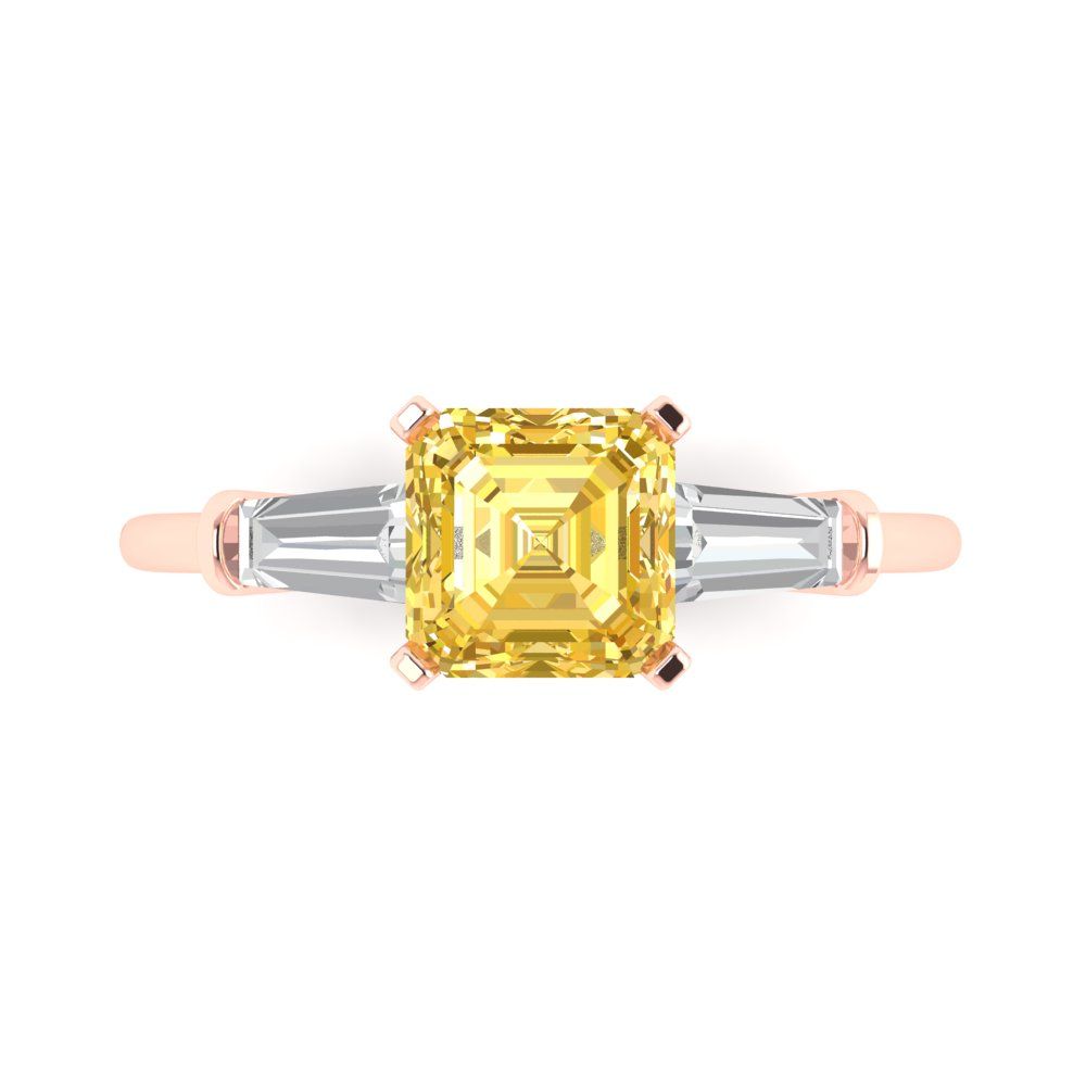1.62 cttw Zirconia Simulated Yellow Diamond Three-Stone Engagement Ring - Solid Gold (VVS1, Square Emerald Cut,6.5X6.5mm)