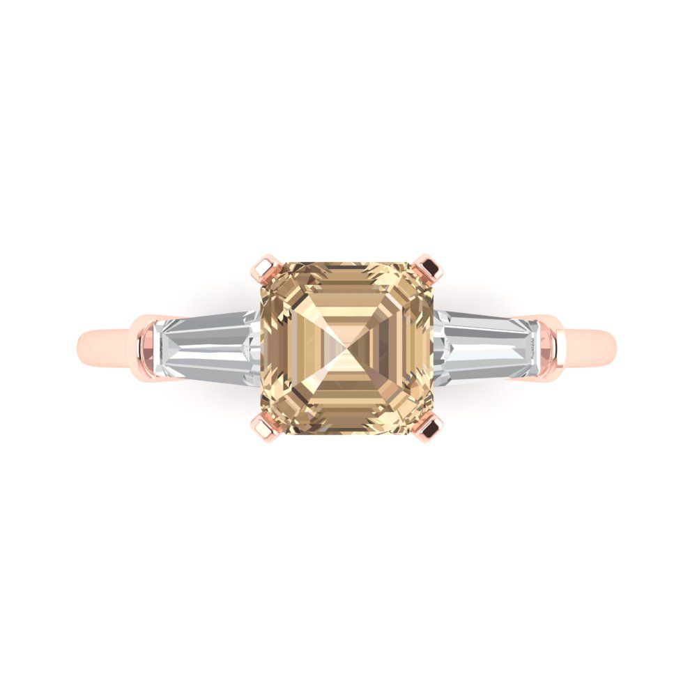 1.62 cttw Yellow Moissanite Three-Stone Engagement Ring - Solid Gold (Square Emerald Cut,6.5X6.5mm)