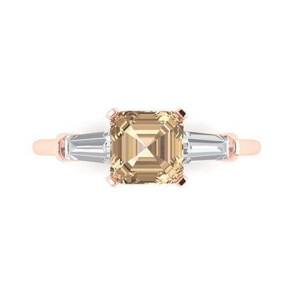 1.62 cttw Yellow Moissanite Three-Stone Engagement Ring - Solid Gold (Square Emerald Cut,6.5X6.5mm)