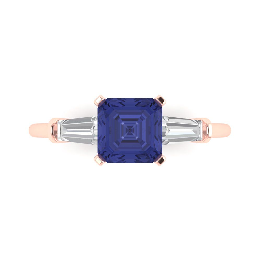 1.62 cttw Simulated Tanzanite Three-Stone Engagement Ring - Solid Gold (Square Emerald Cut,6.5X6.5mm)