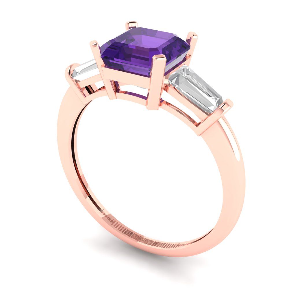 1.62 cttw Natural Amethyst Three-Stone Engagement Ring - Solid Gold (Square Emerald Cut,6.5X6.5mm)