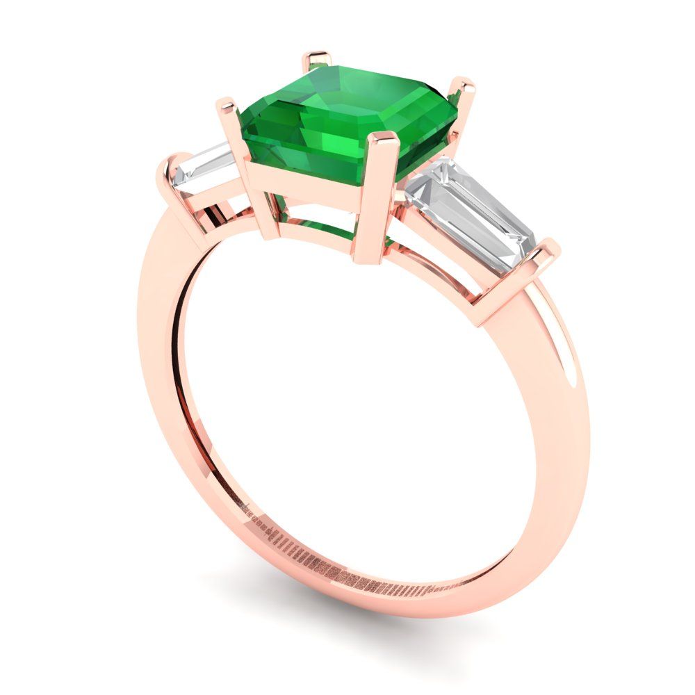 1.62 cttw Simulated Emerald Three-Stone Engagement Ring - Solid Gold (Square Emerald Cut,6.5X6.5mm)