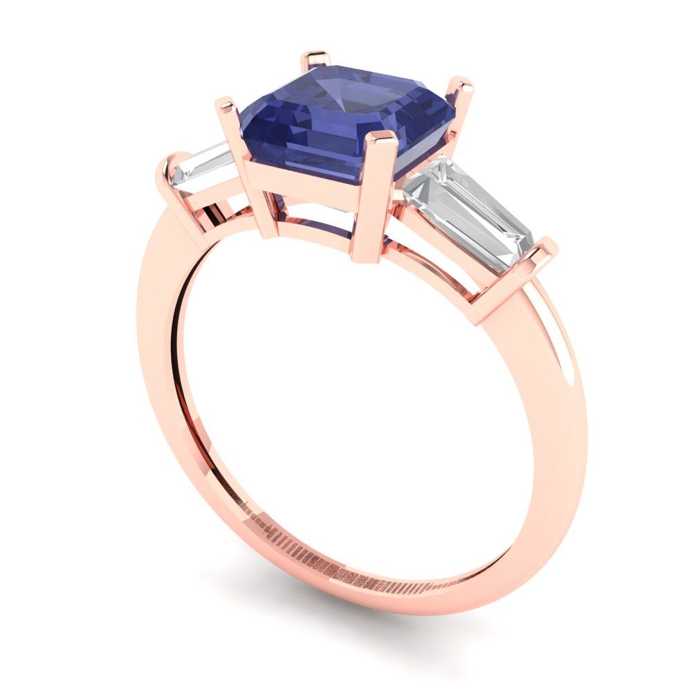 1.62 cttw Simulated Tanzanite Three-Stone Engagement Ring - Solid Gold (Square Emerald Cut,6.5X6.5mm)