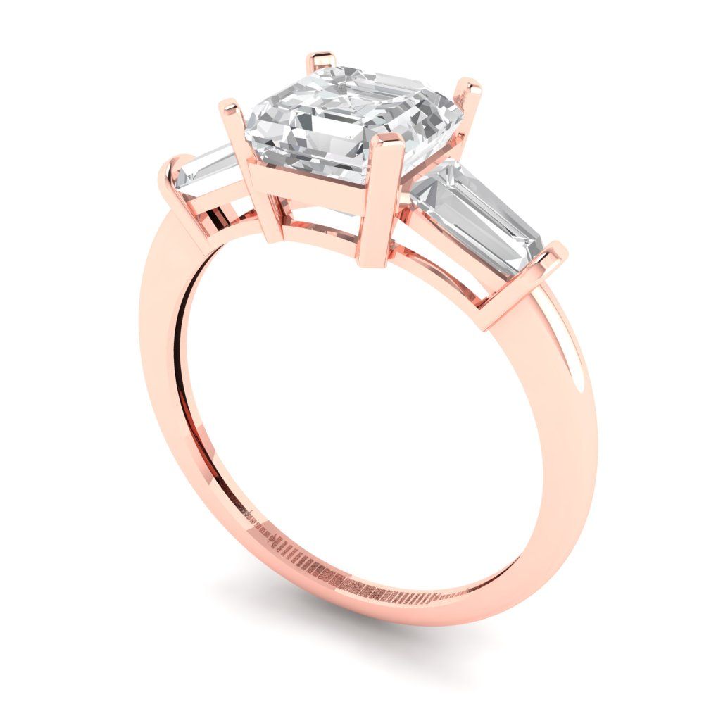 1.62 cttw White Sapphire Three-Stone Engagement Ring - Solid Gold (Square Emerald Cut,6.5X6.5mm)