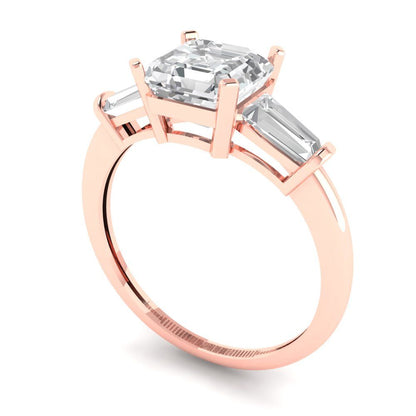1.62 cttw White Sapphire Three-Stone Engagement Ring - Solid Gold (Square Emerald Cut,6.5X6.5mm)