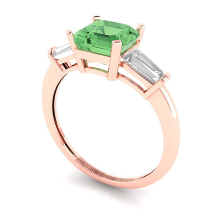 1.62 cttw Zirconia Simulated Green Diamond Three-Stone Engagement Ring - Solid Gold (VVS1, Square Emerald Cut,6.5X6.5mm)