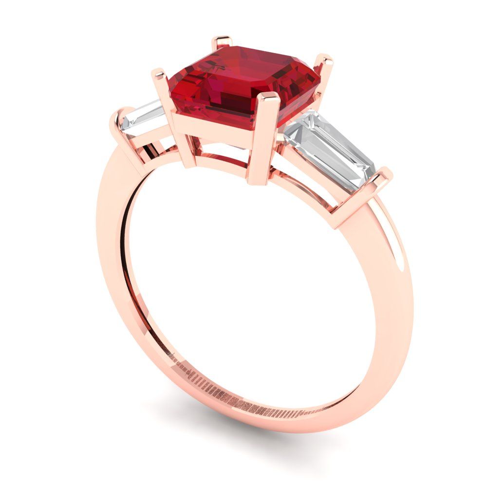 1.62 cttw Simulated Pink Tourmaline Three-Stone Engagement Ring - Solid Gold (Square Emerald Cut,6.5X6.5mm)