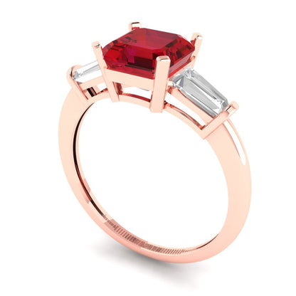 1.62 cttw Simulated Pink Tourmaline Three-Stone Engagement Ring - Solid Gold (Square Emerald Cut,6.5X6.5mm)