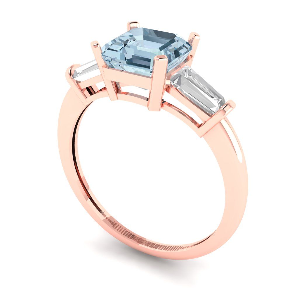 1.62 cttw Natural Sky Blue Topaz Three-Stone Engagement Ring - Solid Gold (Square Emerald Cut,6.5X6.5mm)