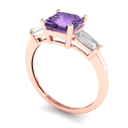 1.62 cttw Simulated Alexandrite Three-Stone Engagement Ring - Solid Gold (Square Emerald Cut,6.5X6.5mm)