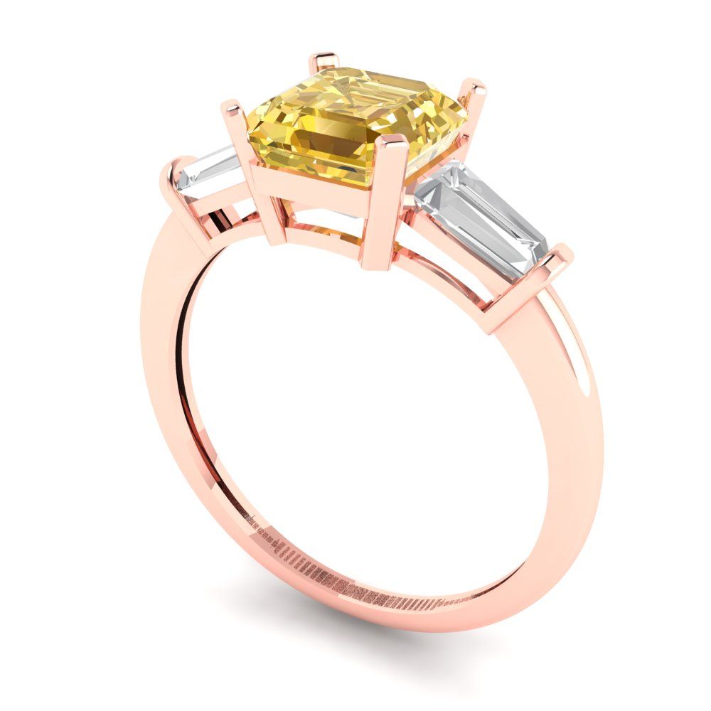 1.62 cttw Natural Citrine Three-Stone Engagement Ring - Solid Gold (Square Emerald Cut,6.5X6.5mm)