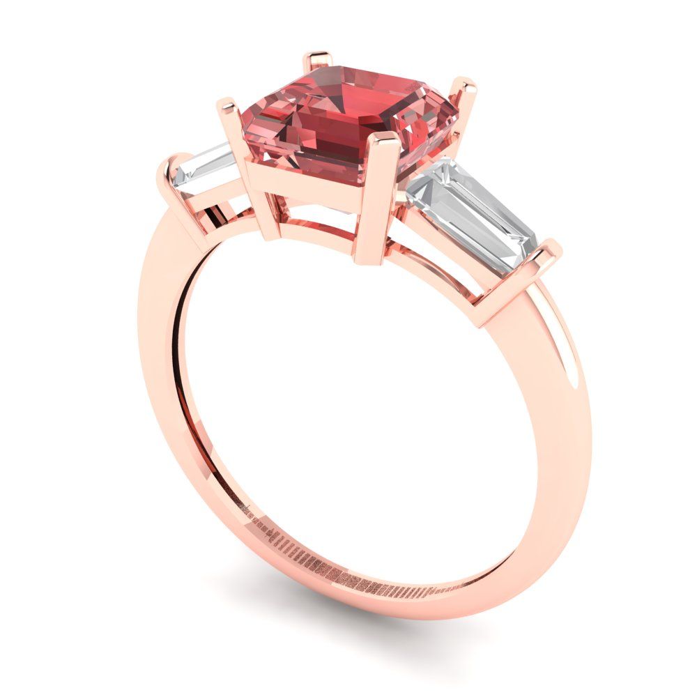 1.62 cttw Natural Garnet Three-Stone Engagement Ring - Solid Gold (Square Emerald Cut,6.5X6.5mm)