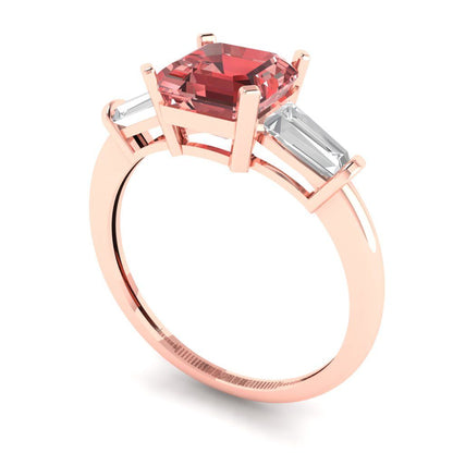 1.62 cttw Natural Garnet Three-Stone Engagement Ring - Solid Gold (Square Emerald Cut,6.5X6.5mm)