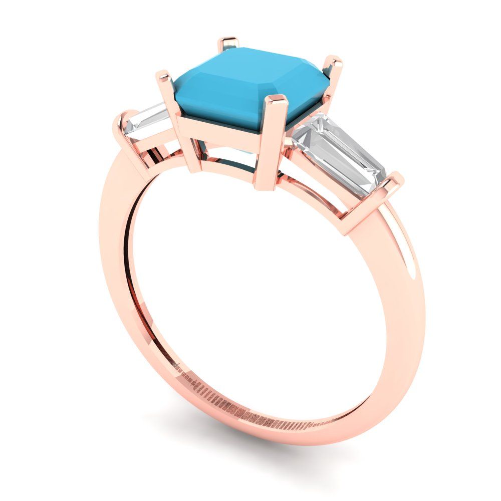 1.62 cttw Simulated Turquoise Three-Stone Engagement Ring - Solid Gold (Square Emerald Cut,6.5X6.5mm)