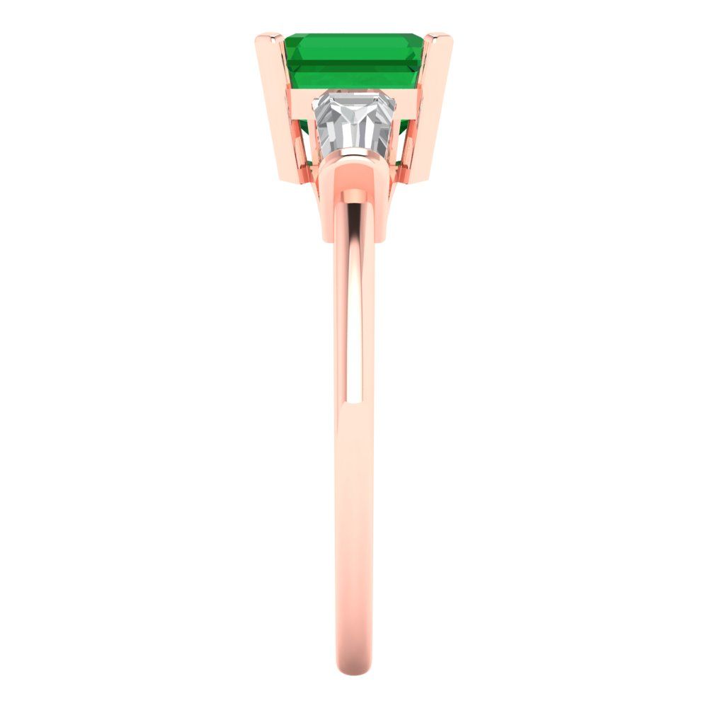 1.62 cttw Simulated Emerald Three-Stone Engagement Ring - Solid Gold (Square Emerald Cut,6.5X6.5mm)