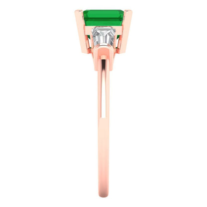 1.62 cttw Simulated Emerald Three-Stone Engagement Ring - Solid Gold (Square Emerald Cut,6.5X6.5mm)