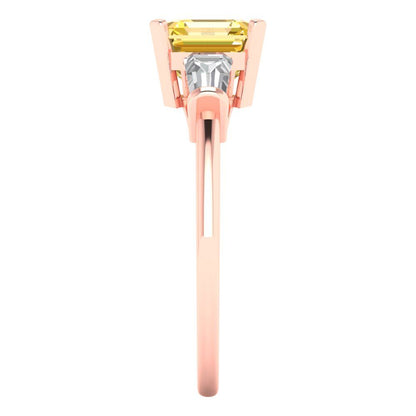 1.62 cttw Natural Citrine Three-Stone Engagement Ring - Solid Gold (Square Emerald Cut,6.5X6.5mm)