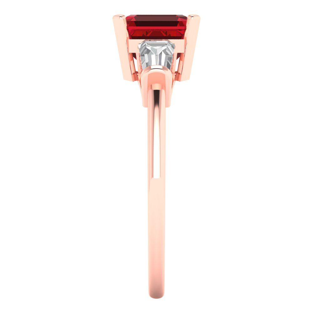 1.62 cttw Simulated Ruby Three-Stone Engagement Ring - Solid Rose Gold (VVS1, Square Emerald Cut,6.5X6.5mm)