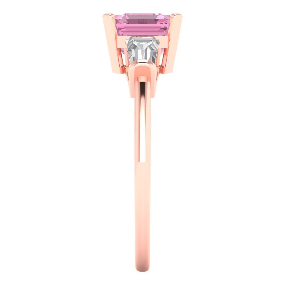 1.62 cttw Zirconia Simulated Pink Diamond Three-Stone Engagement Ring - Solid Gold (VVS1, Square Emerald Cut,6.5X6.5mm)