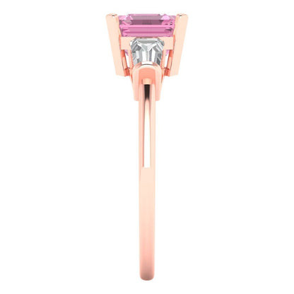 1.62 cttw Zirconia Simulated Pink Diamond Three-Stone Engagement Ring - Solid Gold (VVS1, Square Emerald Cut,6.5X6.5mm)