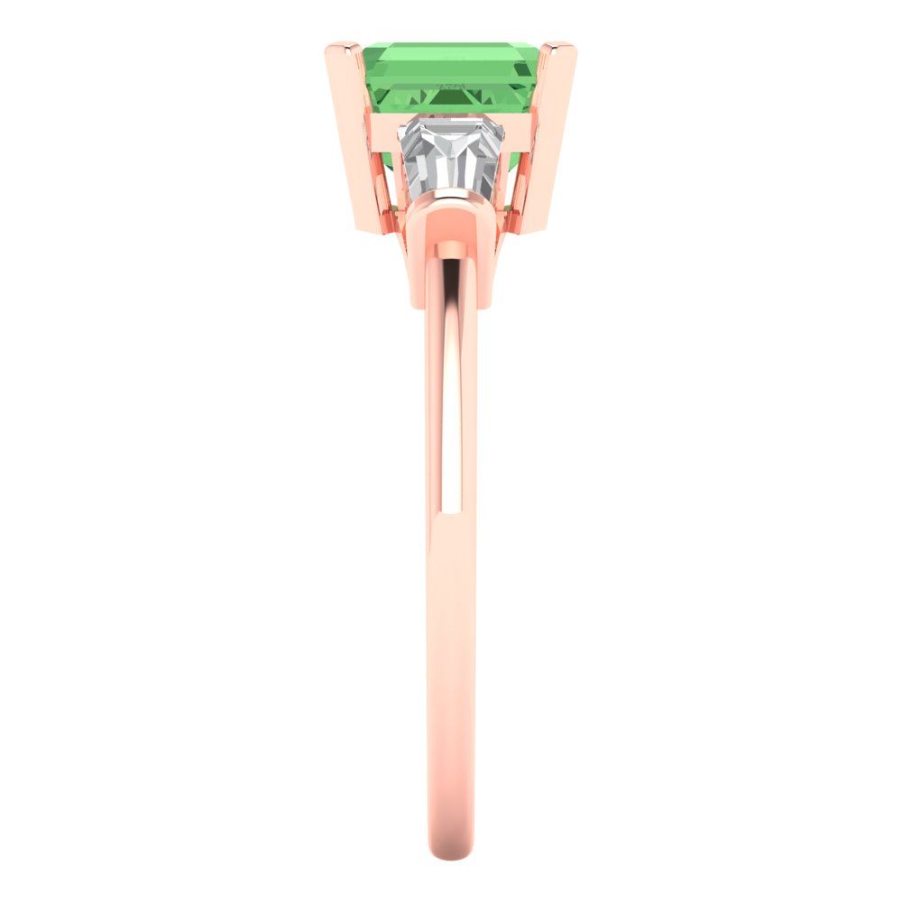 1.62 cttw Zirconia Simulated Green Diamond Three-Stone Engagement Ring - Solid Gold (VVS1, Square Emerald Cut,6.5X6.5mm)