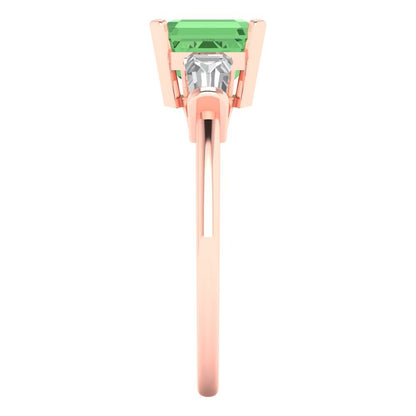 1.62 cttw Zirconia Simulated Green Diamond Three-Stone Engagement Ring - Solid Gold (VVS1, Square Emerald Cut,6.5X6.5mm)
