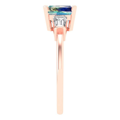 1.62 cttw Blue Moissanite Three-Stone Engagement Ring - Solid Gold (Square Emerald Cut,6.5X6.5mm)