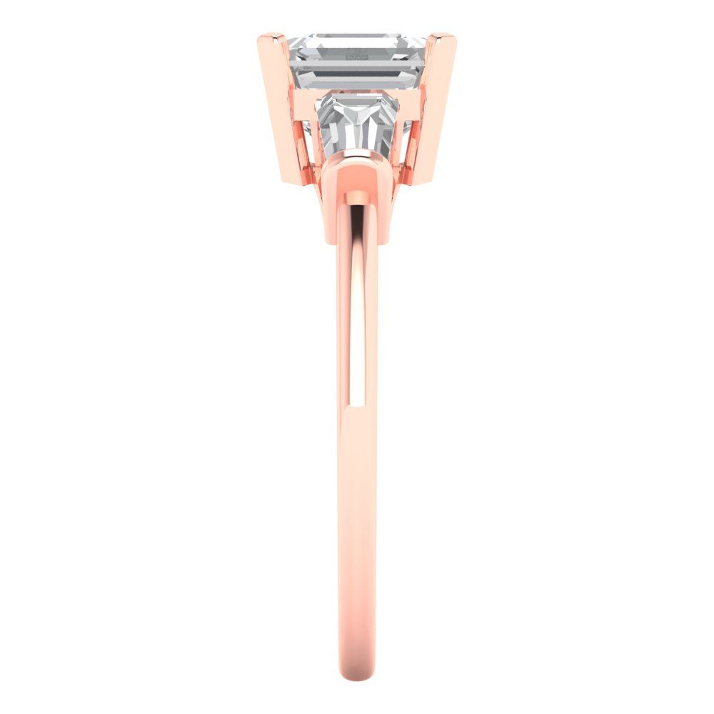 1.62 cttw Certified Moissanite Three-Stone Engagement Ring - Solid Gold (VVS1, D-F,Square Emerald Cut,6.5X6.5mm)