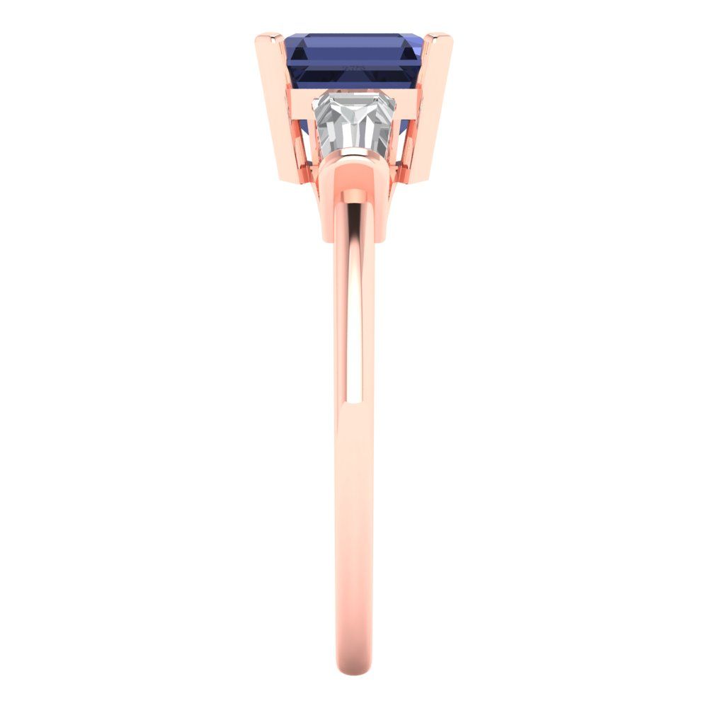 1.62 cttw Simulated Blue Sapphire Three-Stone Engagement Ring - Solid Rose Gold (VVS1, Square Emerald Cut,6.5X6.5mm)