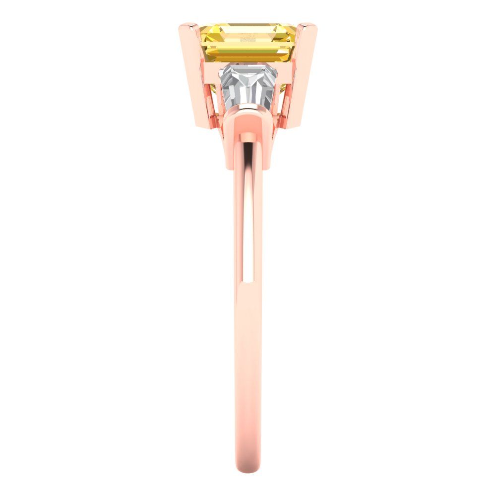 1.62 cttw Zirconia Simulated Yellow Diamond Three-Stone Engagement Ring - Solid Gold (VVS1, Square Emerald Cut,6.5X6.5mm)