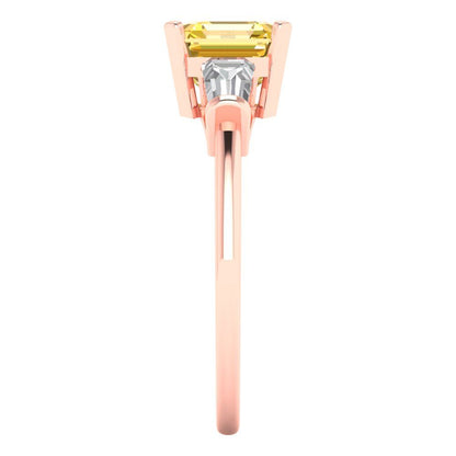 1.62 cttw Zirconia Simulated Yellow Diamond Three-Stone Engagement Ring - Solid Gold (VVS1, Square Emerald Cut,6.5X6.5mm)