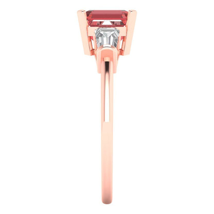 1.62 cttw Natural Garnet Three-Stone Engagement Ring - Solid Gold (Square Emerald Cut,6.5X6.5mm)