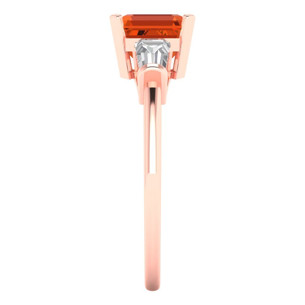 1.62 cttw Zirconia Simulated Red Diamond Three-Stone Engagement Ring - Solid Gold (VVS1, Square Emerald Cut,6.5X6.5mm)