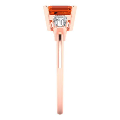 1.62 cttw Zirconia Simulated Red Diamond Three-Stone Engagement Ring - Solid Gold (VVS1, Square Emerald Cut,6.5X6.5mm)