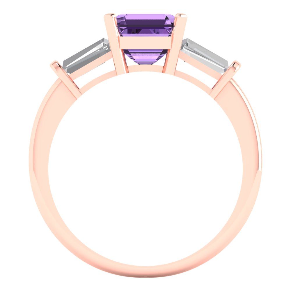 1.62 cttw Simulated Alexandrite Three-Stone Engagement Ring - Solid Gold (Square Emerald Cut,6.5X6.5mm)