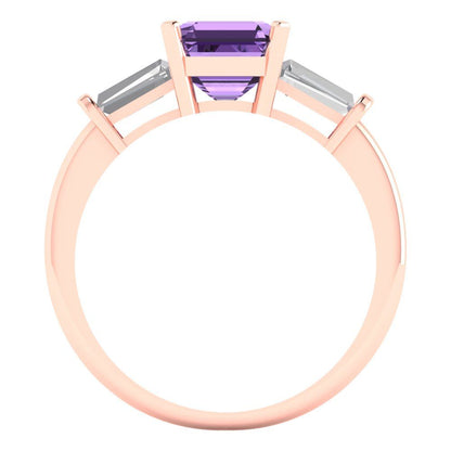 1.62 cttw Simulated Alexandrite Three-Stone Engagement Ring - Solid Gold (Square Emerald Cut,6.5X6.5mm)
