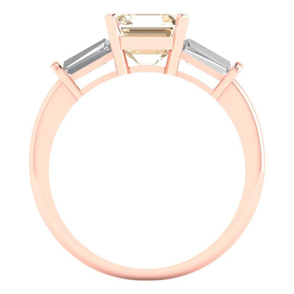 1.62 cttw Natural Morganite Three-Stone Engagement Ring - Solid Gold (Square Emerald Cut,6.5X6.5mm)