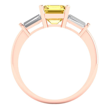 1.62 cttw Natural Citrine Three-Stone Engagement Ring - Solid Gold (Square Emerald Cut,6.5X6.5mm)