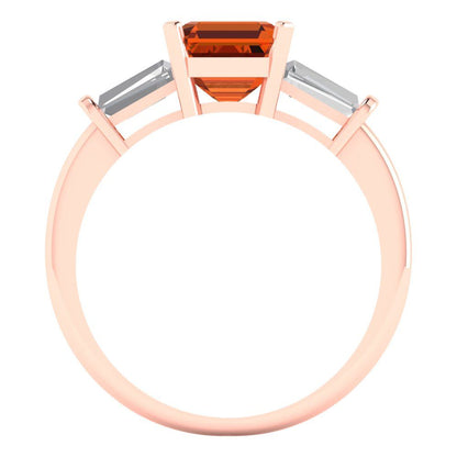 1.62 cttw Simulated Ruby Three-Stone Engagement Ring - Solid Rose Gold (VVS1, Square Emerald Cut,6.5X6.5mm)