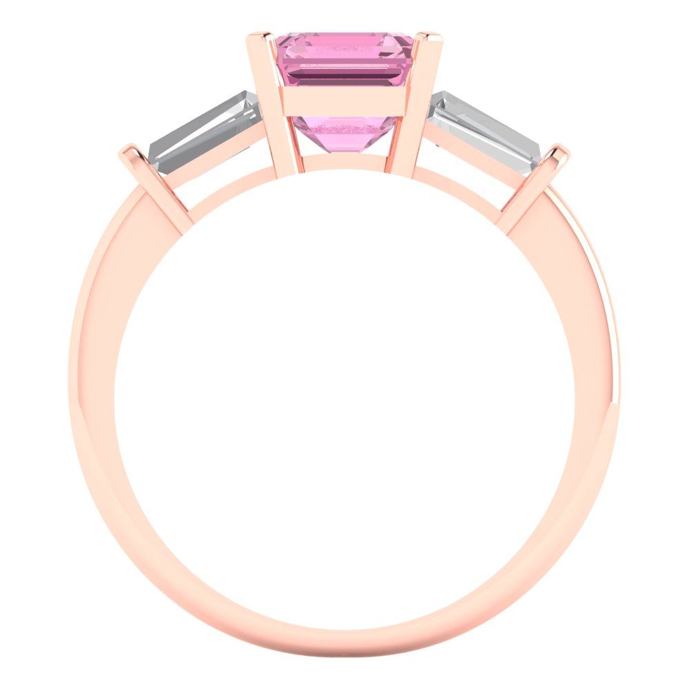 1.62 cttw Zirconia Simulated Pink Diamond Three-Stone Engagement Ring - Solid Gold (VVS1, Square Emerald Cut,6.5X6.5mm)