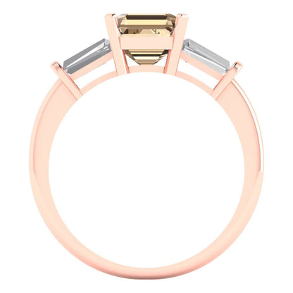 1.62 cttw Yellow Moissanite Three-Stone Engagement Ring - Solid Gold (Square Emerald Cut,6.5X6.5mm)