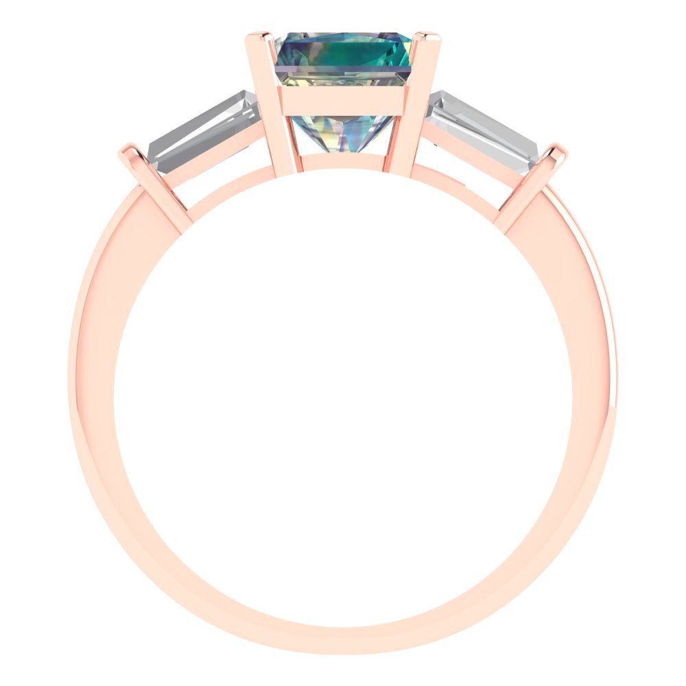 1.62 cttw Blue Moissanite Three-Stone Engagement Ring - Solid Gold (Square Emerald Cut,6.5X6.5mm)