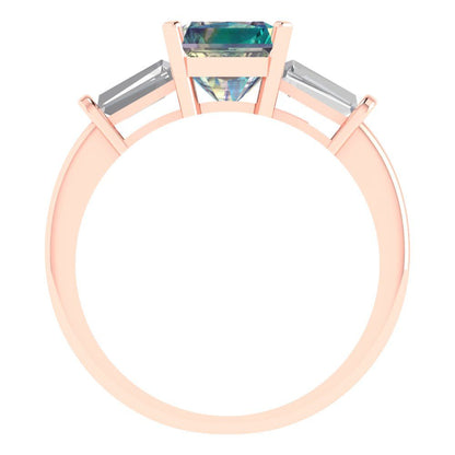 1.62 cttw Blue Moissanite Three-Stone Engagement Ring - Solid Gold (Square Emerald Cut,6.5X6.5mm)