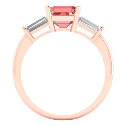 1.62 cttw Natural Garnet Three-Stone Engagement Ring - Solid Gold (Square Emerald Cut,6.5X6.5mm)