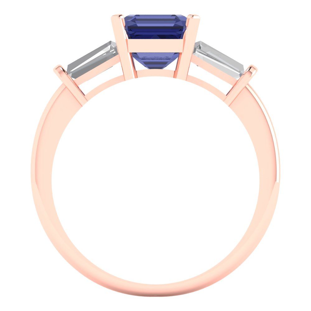 1.62 cttw Simulated Tanzanite Three-Stone Engagement Ring - Solid Gold (Square Emerald Cut,6.5X6.5mm)
