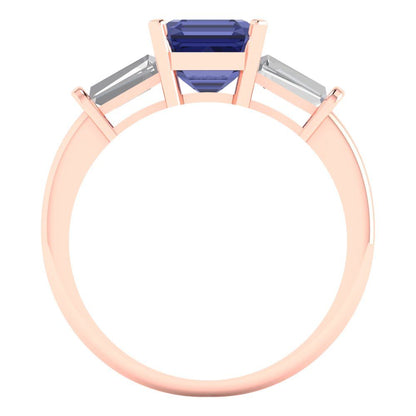 1.62 cttw Simulated Tanzanite Three-Stone Engagement Ring - Solid Gold (Square Emerald Cut,6.5X6.5mm)