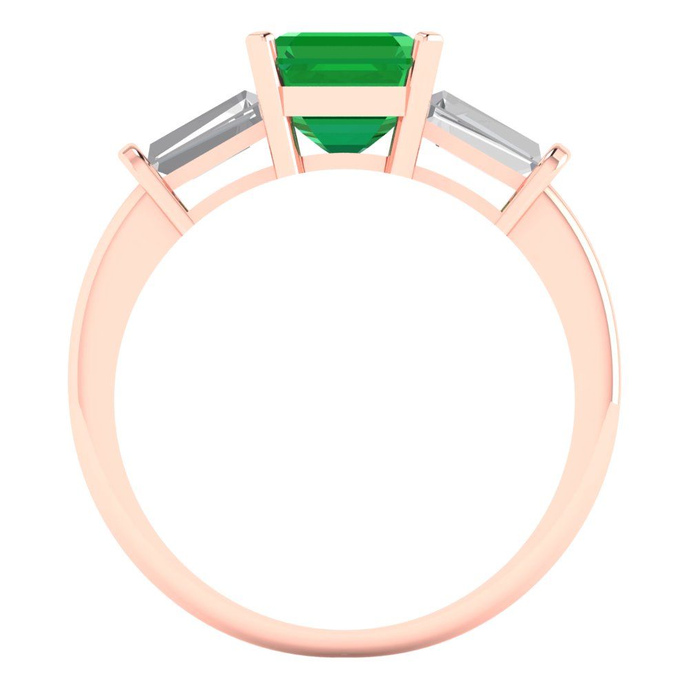 1.62 cttw Simulated Emerald Three-Stone Engagement Ring - Solid Gold (Square Emerald Cut,6.5X6.5mm)
